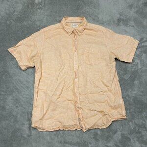 Weatherproof Vintage Mens XL Linen Blend Button-Up Shirt Orange a0990